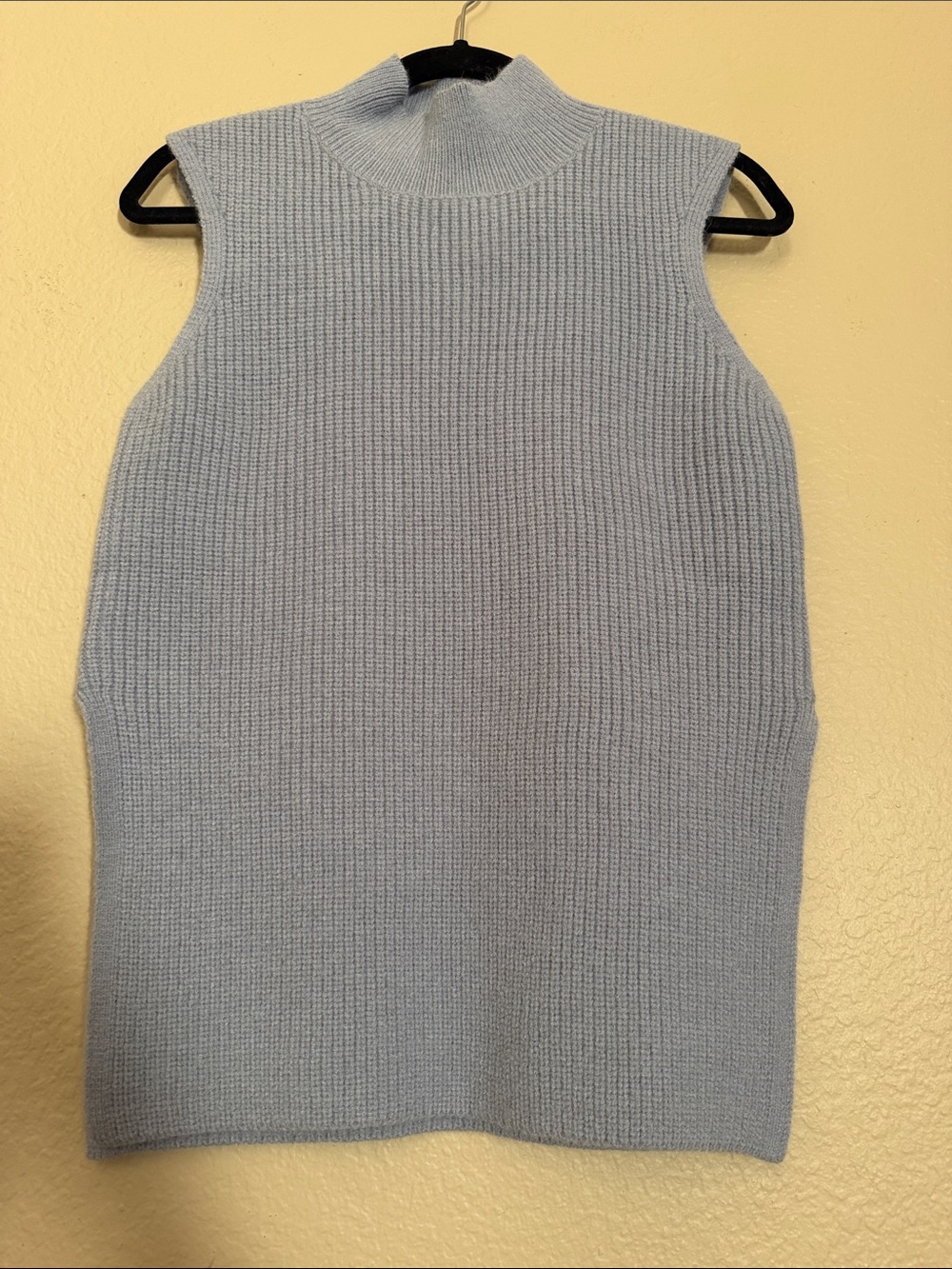 Sleeveless Rib Knit Mock Neck Light Blue/Gray Sweater Tank- Small